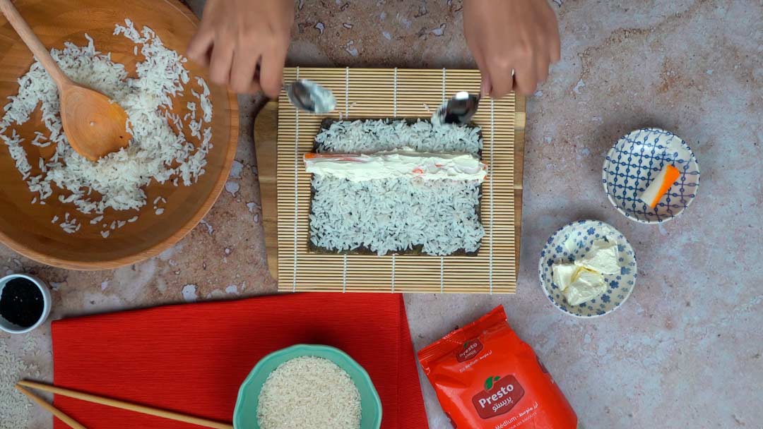 maki au surimie : Etalage de riz